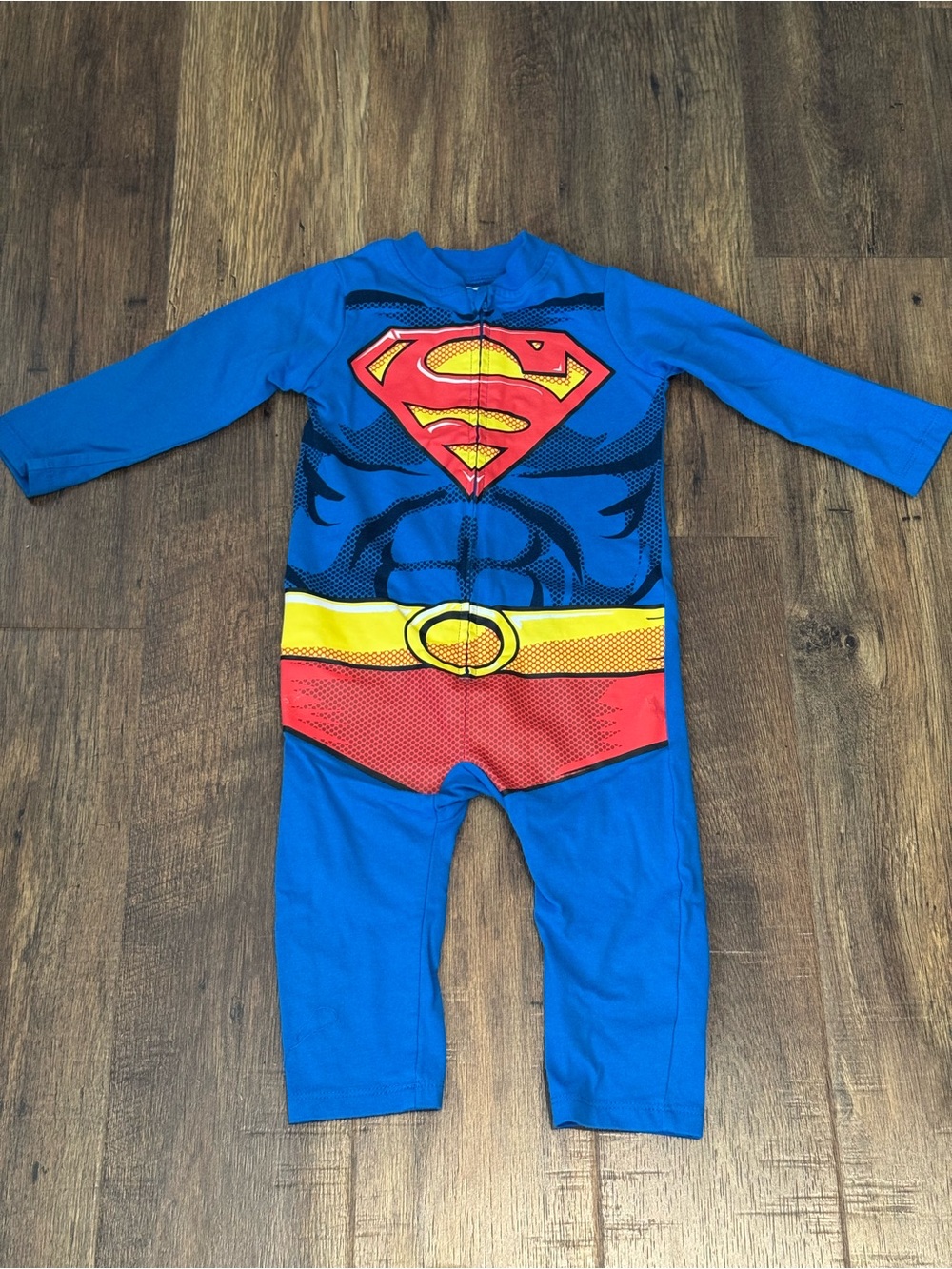 Blue Superman-Inspired Kids Costume/ half zip onesie, size: 2T